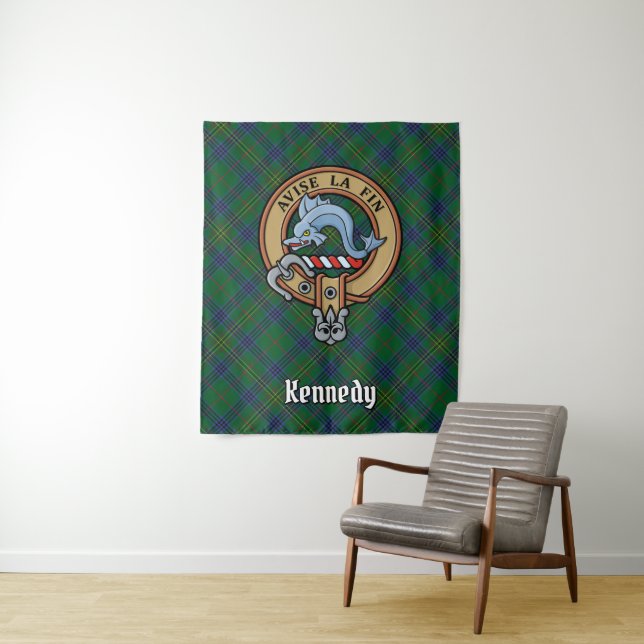 Tapete De Parede Clan Kennedy Crest sobre Tartan (In Situ)