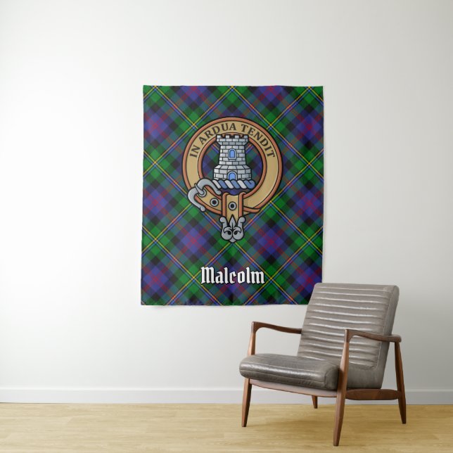 Tapete De Parede Clan Malcolm Crest over Tartan (In Situ)