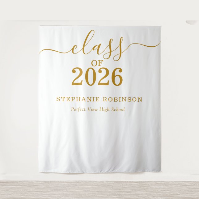 Tapete De Parede Class of 2026 Gold Script Graduation Backdrop Prop (Frente)