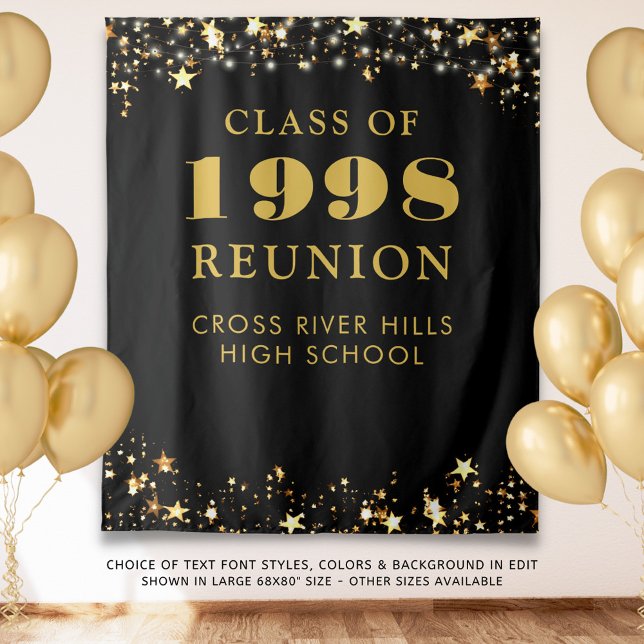 Tapete De Parede Class Reunion Photo Booth Black Gold Backdrop (Criador carregado)