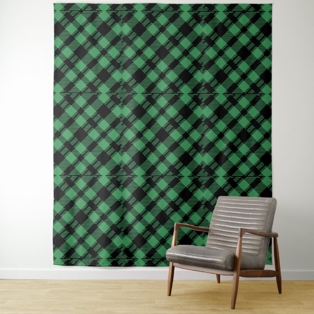 Tapete De Parede Classic Holiday Green Checkered Pattern  (In Situ)