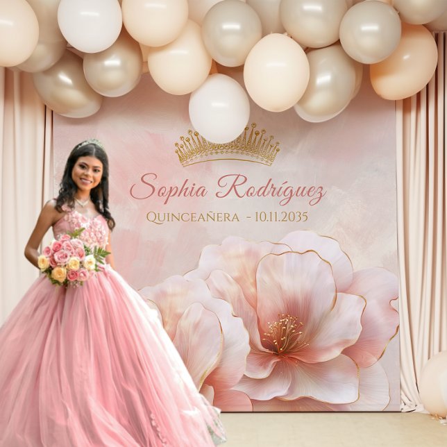 Tapete De Parede Clássica Cor-de-rosa Quinceanera Fotografia (Classy Pink Floral Quinceanera Photo Backdrop)