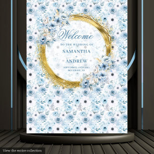 Tapete De Parede Clássica Foto de Casamento em Aquarela Azul Poeire