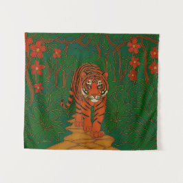 Tapete De Parede Cloisonne Art Tiger on the Jungle Path
