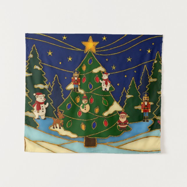 Tapete De Parede Cloisonne Art Whimsical Forest Classic Christmas  (Frente (Horizontal))