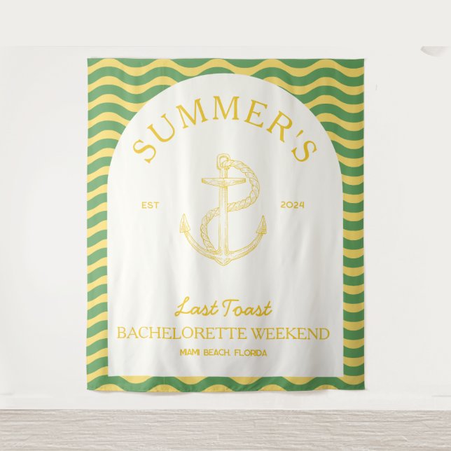 Tapete De Parede Coastal Moderno Retro Tropical Bachelorette amarel (Frente)