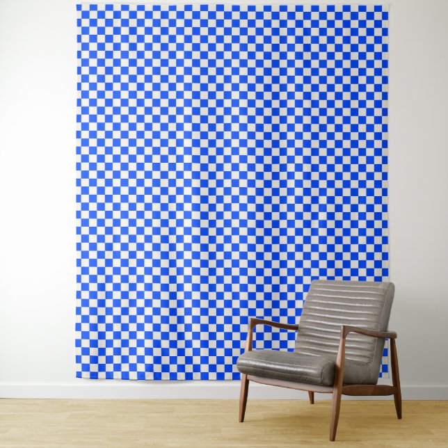 Tapete De Parede Cobalt and cream checkerboard pattern (In Situ)