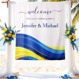 Tapete De Parede Cobalt Blue and Yellow Wedding Welcome Sign