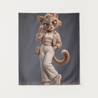 Tapete De Parede Cobertor de Fleece Fofo Animado 3D de Gato para Cr