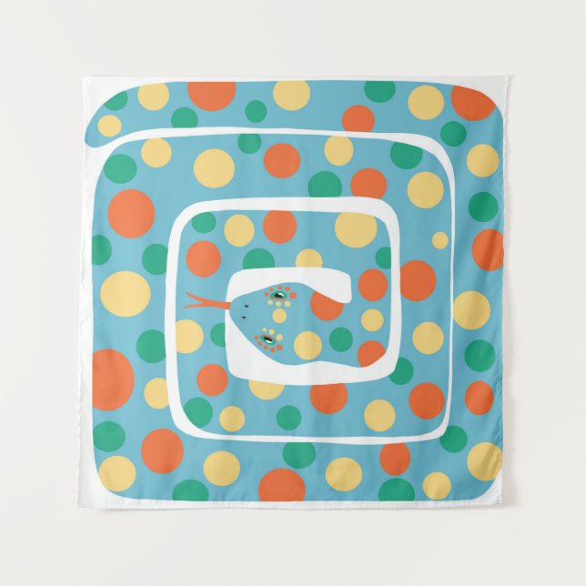 Tapete De Parede Cobra Bolinhas Azul E Abstrato Laranja Reproduzíve (Frente)