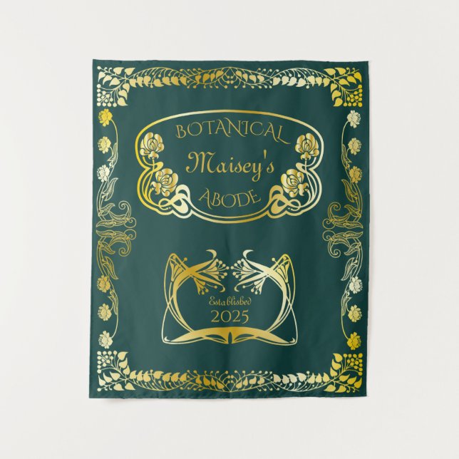 Tapete De Parede Cobrir De Livro Art Nouveau Motifs Dourados Verde (Frente)