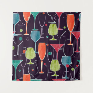 Tapete De Parede Cocktails de aquarela, padrão de safra colorido.