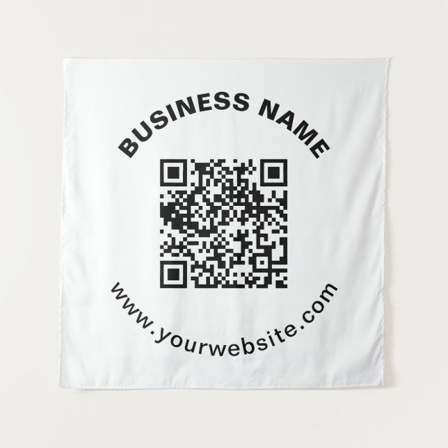 Tapete De Parede Código QR com Nome da Empresa Texto Circular em Ne (Frente)