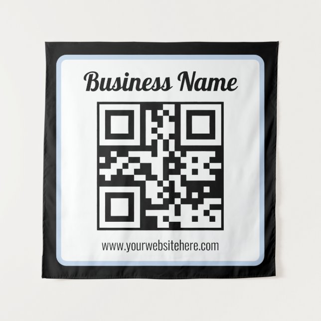 Tapete De Parede Código QR e texto editáveis com borda azul clara (Frente)