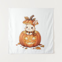 Coelho de Abóbora de Halloween Fofo - Coelho de Ou