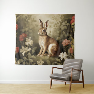 Tapete De Parede Coelho Vintage Woodland em Floresta Floral