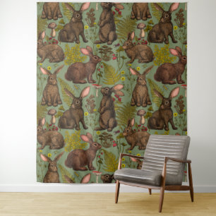 Tapete De Parede Coelhos e flora florestal