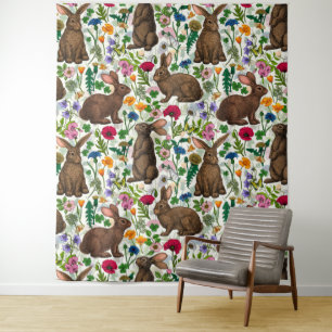 Tapete De Parede Coelhos e flores silvestres