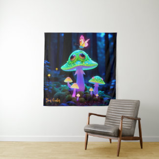 Tapete De Parede Cogumelo e Borboleta Encantados Fantasia Luminosa