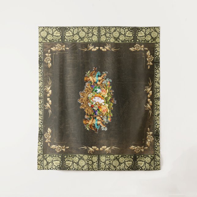 Tapete De Parede Colagem da safra Retro com rendas e flores (Frente)