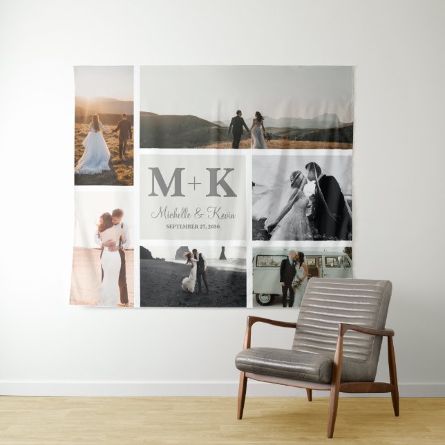 Tapete De Parede Colagem de 6 Fotos de Casamento Recém-Casados (In Situ (Horizontal))