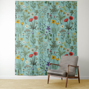 Tapete De Parede Colagem de flores silvestres em azul