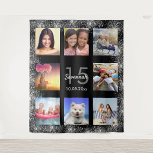 Tapete De Parede Colagem de fotos com brilho preto e prata para Qui