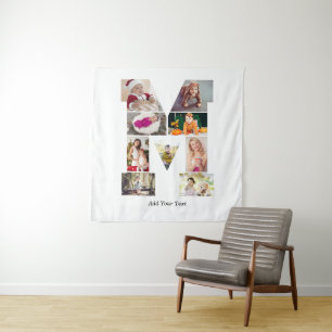 Tapete De Parede Colagem de Fotos com Letra M em Preto e Branco