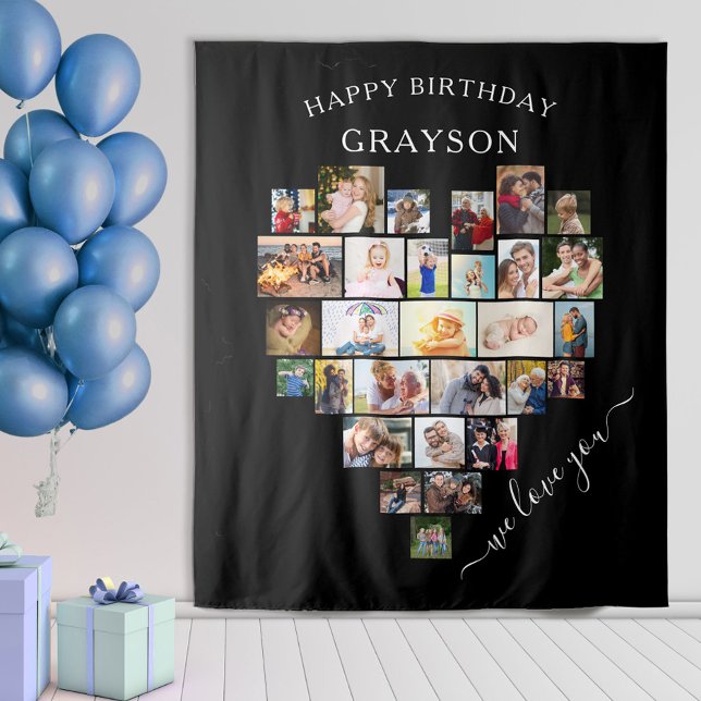 Tapete De Parede Colagem de Fotos de Coração Feliz Aniversário Pers (Criador carregado)