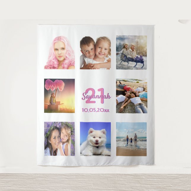 Tapete De Parede Colagem de fotos de festa de aniversário branco ro (Frente)