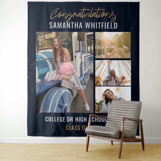 Tapete De Parede Colagem de Fotos de Formatura 2026 Fotobooth Azul  (In Situ)