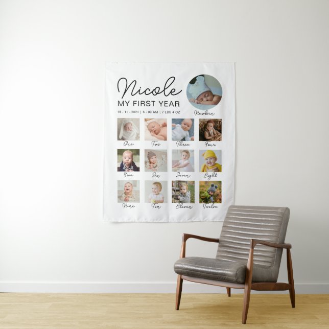 Tapete De Parede Colagem de Fotos do Primeiro Ano do Bebê 12 Meses  (In Situ)