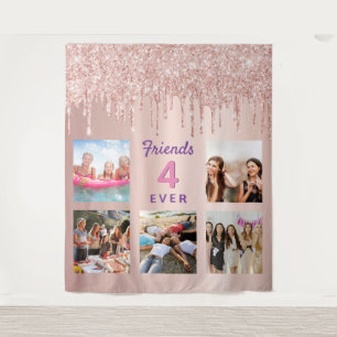 Tapete De Parede Colagem de fotos dourado rosa com brilho amigos
