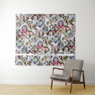 Tapete De Parede Colagem de Fotos em Grid 12 Quadrados com Texto -