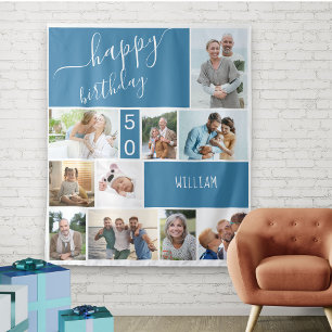 Tapete De Parede Colagem de Fotos Personalizada Azul para Qualquer