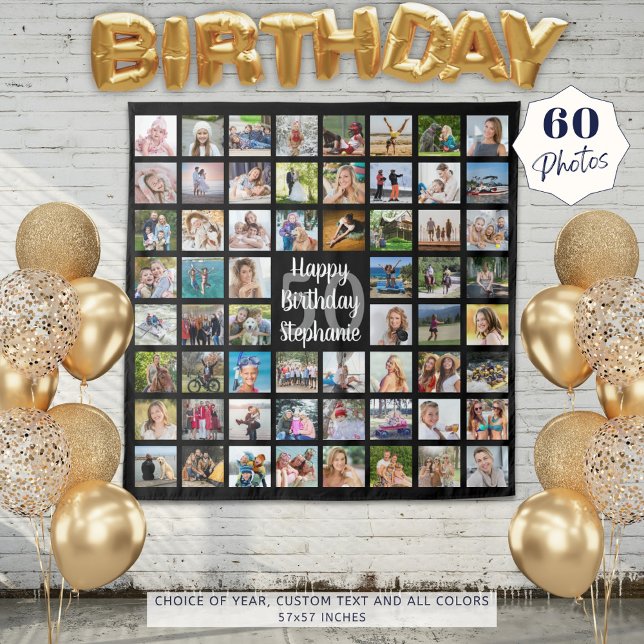Tapete De Parede Colagem de Fotos Personalizadas de Aniversário 60 (Criador carregado)