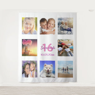 Tapete De Parede Colagem de fotos personalizadas Sweet 16 branco ro