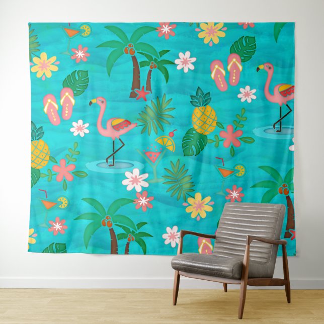 Tapete De Parede Colagem Tropical 🍍 🌴 🦩 (In Situ (Horizontal))