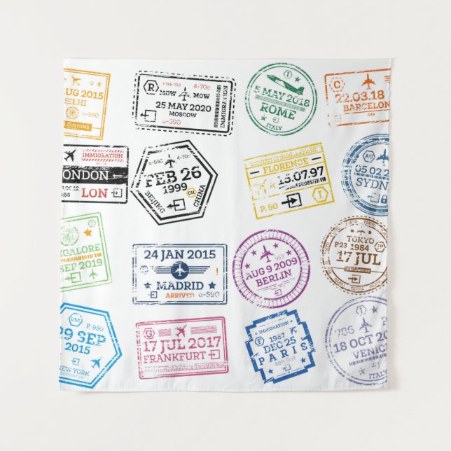 Tapete De Parede Coleção de Carimbos de Passaporte Isolados em Bran (Frente)