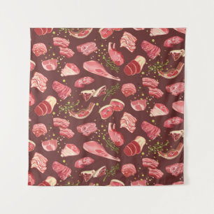 Tapete De Parede Colorful fresh pork meat seamless pattern with var