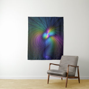 Tapete De Parede Colorida Com Arte Fractal Abstrato Moderna Azul