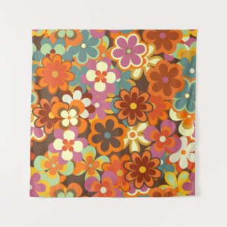 Tapete De Parede Colorida Vintagem Floral Sem Olhos Padrão. Retroat