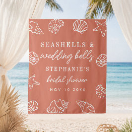 Tapete De Parede Conchas do Mar Sininhos de Casamento Terracota Chá