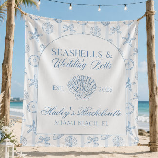 Tapete De Parede Conchas e Sininhos de Casamento Azul despedida de 