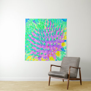Tapete De Parede Coneflower Abstrata Azul Turquesa e Roxo