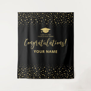 Tapete De Parede Confete Dourado e Preto Formatura Congratulações