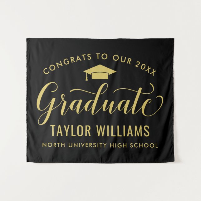 Tapete De Parede Congrats 2023 Graduate Black Gold Graduation (Frente (Horizontal))