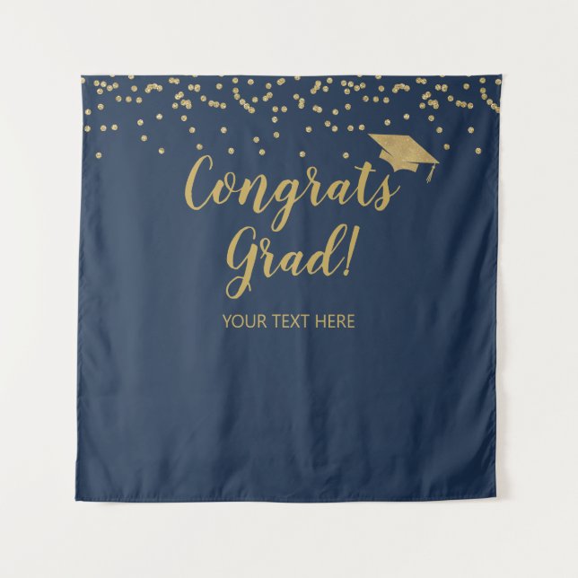 Tapete De Parede Congrats grad blue and gold Backdrop banner (Frente)