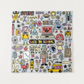 Tapete De Parede Conjunto Colorido de Vintagens Coloridas da Escola