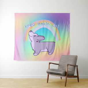 Tapete De Parede "Continue Olhando Para Cima!" Corgi Rainbow